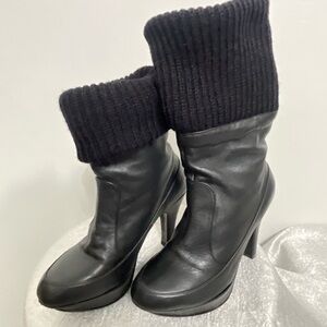 Ramiro Olivares Black Leather Knit Cuff High Heel Booties Size 5US-MX3(B46)&